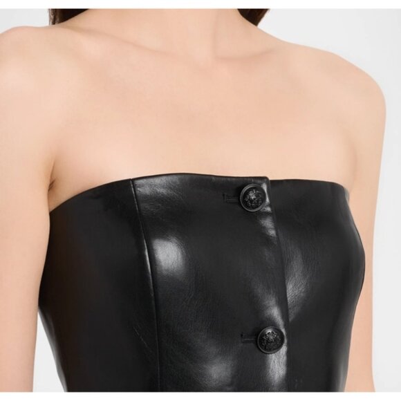 Alice and Olivia Madison Faux Leather Strapless Dress - Picture 3 of 5